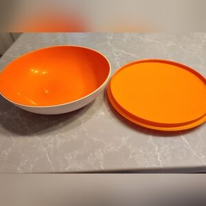 Tupperware Orange and White Bowl with Lid
